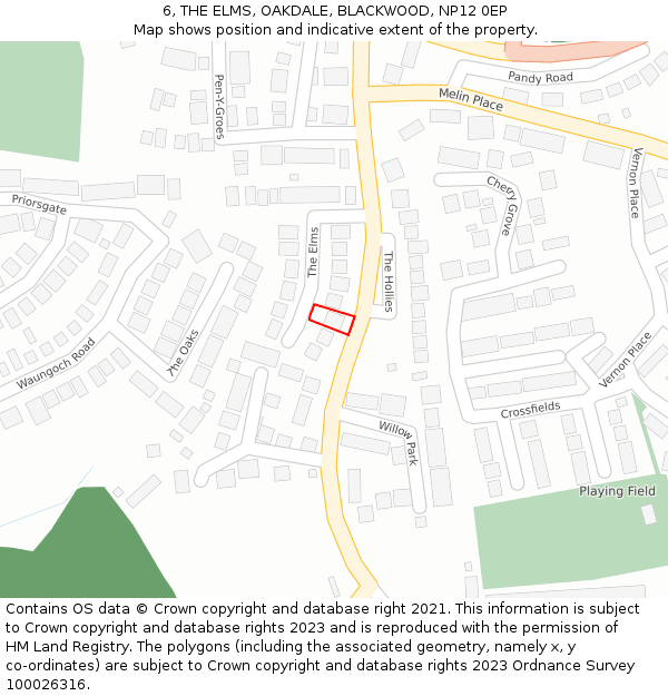 6, THE ELMS, OAKDALE, BLACKWOOD, NP12 0EP: Location map and indicative extent of plot