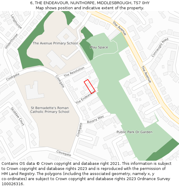 6, THE ENDEAVOUR, NUNTHORPE, MIDDLESBROUGH, TS7 0HY: Location map and indicative extent of plot