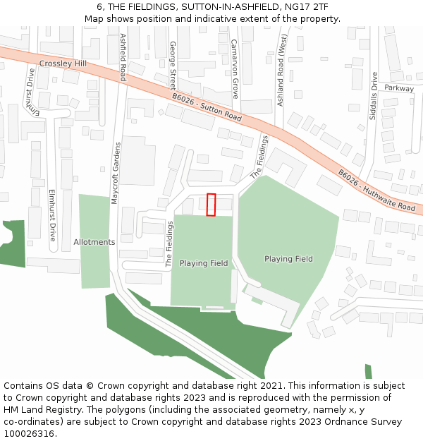 6, THE FIELDINGS, SUTTON-IN-ASHFIELD, NG17 2TF: Location map and indicative extent of plot