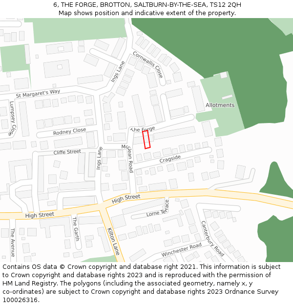 6, THE FORGE, BROTTON, SALTBURN-BY-THE-SEA, TS12 2QH: Location map and indicative extent of plot
