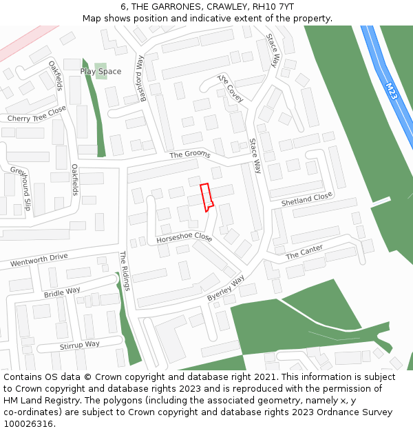 6, THE GARRONES, CRAWLEY, RH10 7YT: Location map and indicative extent of plot