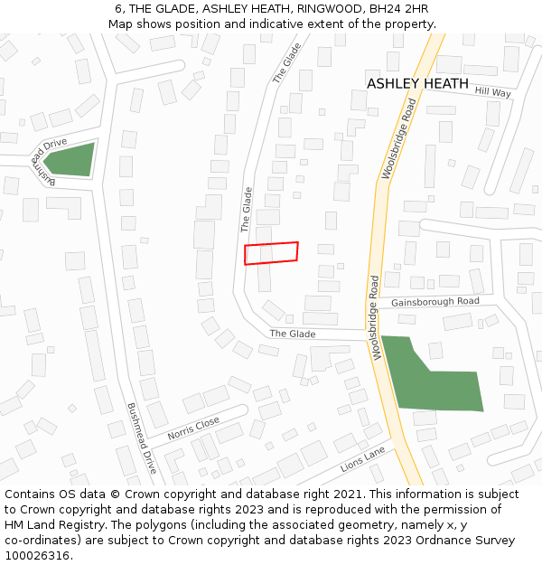 6, THE GLADE, ASHLEY HEATH, RINGWOOD, BH24 2HR: Location map and indicative extent of plot