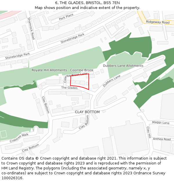 6, THE GLADES, BRISTOL, BS5 7EN: Location map and indicative extent of plot