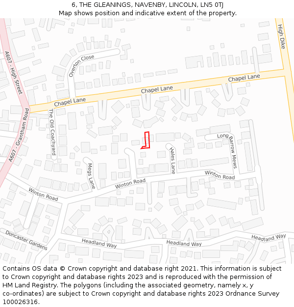 6, THE GLEANINGS, NAVENBY, LINCOLN, LN5 0TJ: Location map and indicative extent of plot