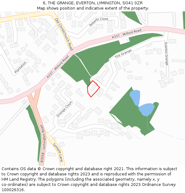 6, THE GRANGE, EVERTON, LYMINGTON, SO41 0ZR: Location map and indicative extent of plot