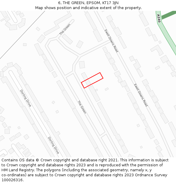 6, THE GREEN, EPSOM, KT17 3JN: Location map and indicative extent of plot