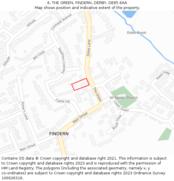 6, THE GREEN, FINDERN, DERBY, DE65 6AA: Location map and indicative extent of plot