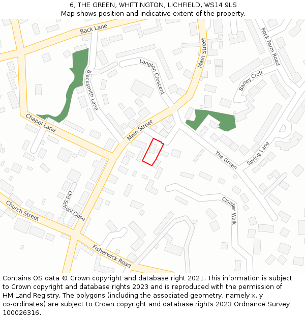 6, THE GREEN, WHITTINGTON, LICHFIELD, WS14 9LS: Location map and indicative extent of plot