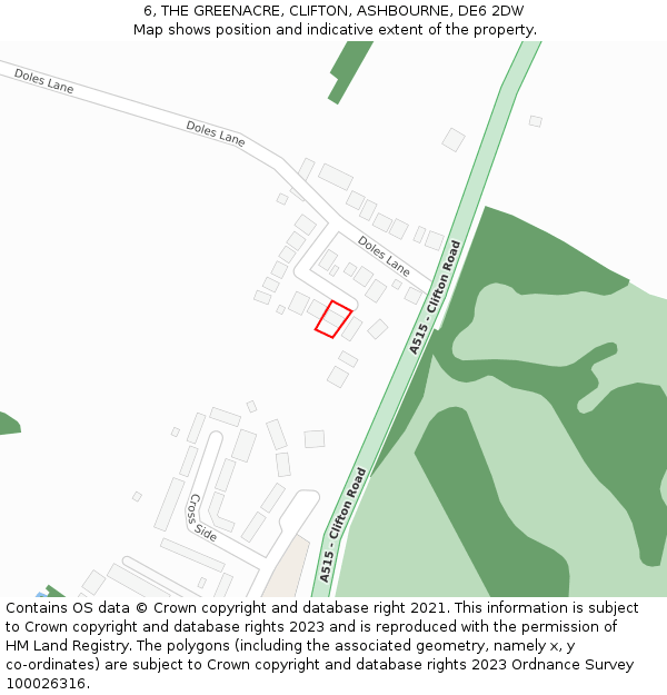 6, THE GREENACRE, CLIFTON, ASHBOURNE, DE6 2DW: Location map and indicative extent of plot