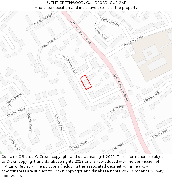 6, THE GREENWOOD, GUILDFORD, GU1 2NE: Location map and indicative extent of plot