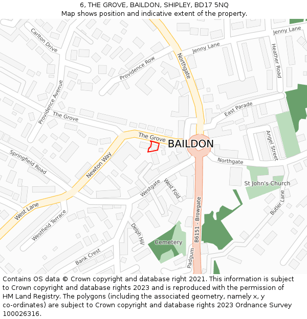 6, THE GROVE, BAILDON, SHIPLEY, BD17 5NQ: Location map and indicative extent of plot