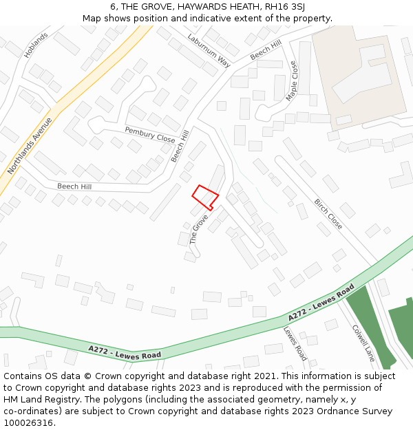 6, THE GROVE, HAYWARDS HEATH, RH16 3SJ: Location map and indicative extent of plot