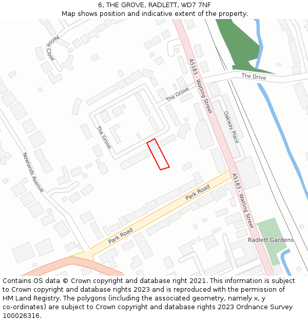 6, THE GROVE, RADLETT, WD7 7NF: Location map and indicative extent of plot