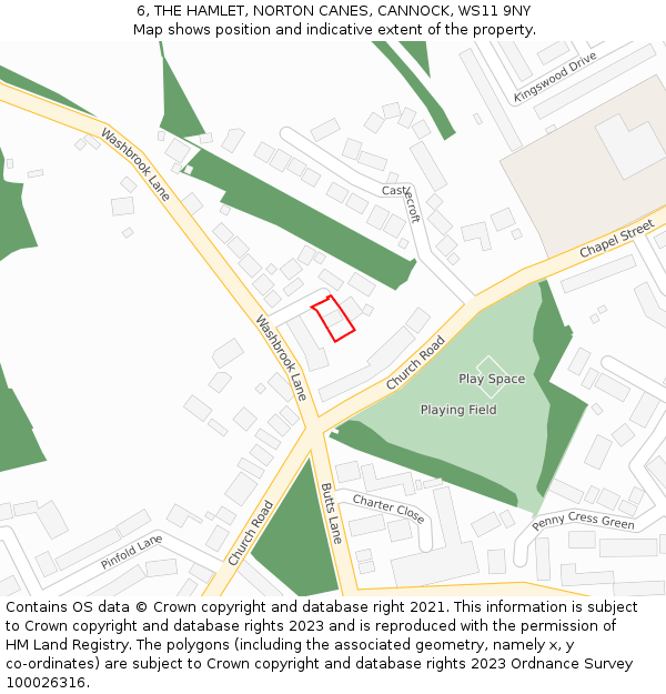 6, THE HAMLET, NORTON CANES, CANNOCK, WS11 9NY: Location map and indicative extent of plot