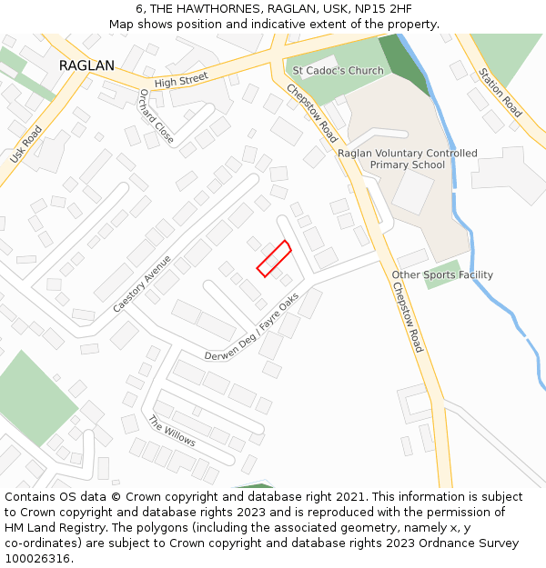 6, THE HAWTHORNES, RAGLAN, USK, NP15 2HF: Location map and indicative extent of plot