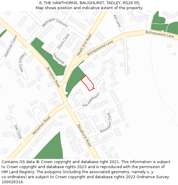 6, THE HAWTHORNS, BAUGHURST, TADLEY, RG26 5FJ: Location map and indicative extent of plot