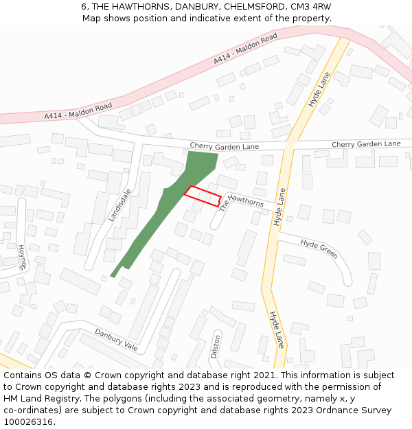 6, THE HAWTHORNS, DANBURY, CHELMSFORD, CM3 4RW: Location map and indicative extent of plot