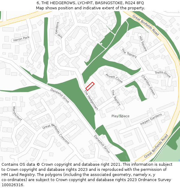 6, THE HEDGEROWS, LYCHPIT, BASINGSTOKE, RG24 8FQ: Location map and indicative extent of plot