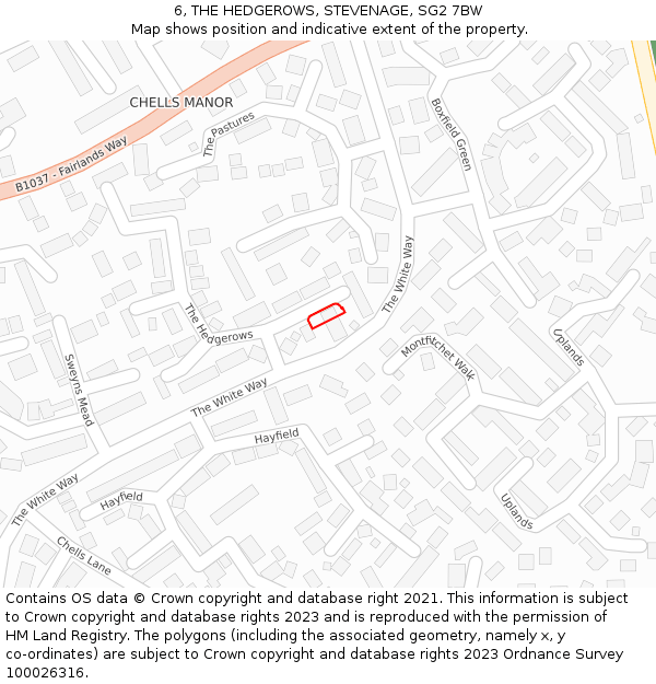 6, THE HEDGEROWS, STEVENAGE, SG2 7BW: Location map and indicative extent of plot