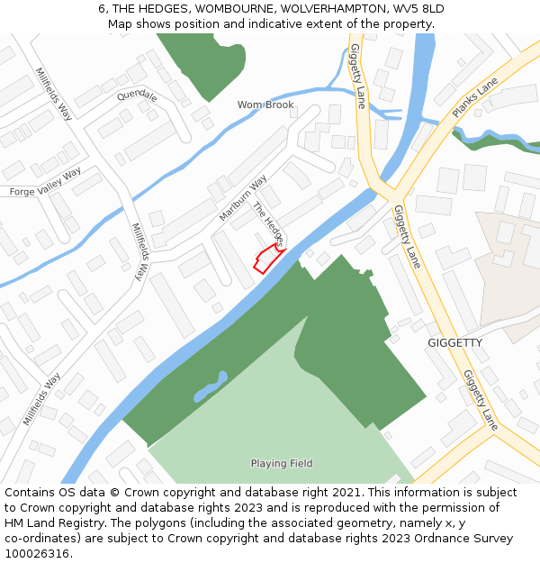6, THE HEDGES, WOMBOURNE, WOLVERHAMPTON, WV5 8LD: Location map and indicative extent of plot