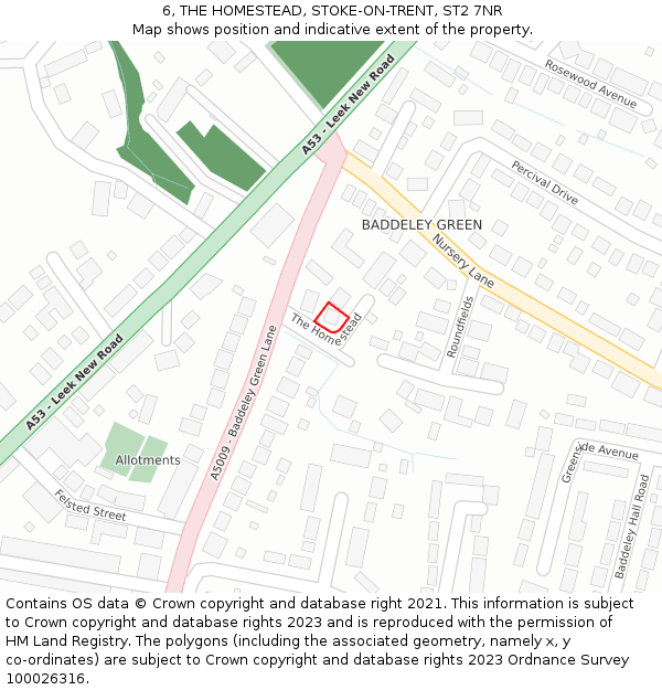 6, THE HOMESTEAD, STOKE-ON-TRENT, ST2 7NR: Location map and indicative extent of plot