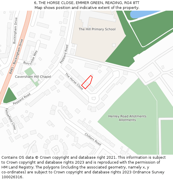 6, THE HORSE CLOSE, EMMER GREEN, READING, RG4 8TT: Location map and indicative extent of plot