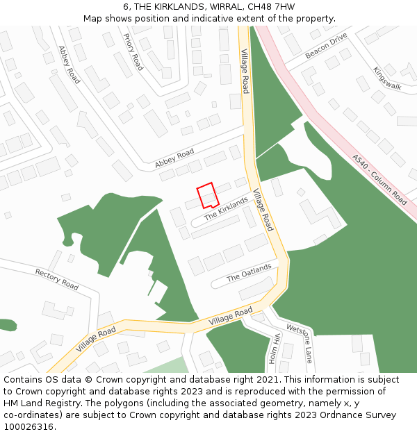 6, THE KIRKLANDS, WIRRAL, CH48 7HW: Location map and indicative extent of plot