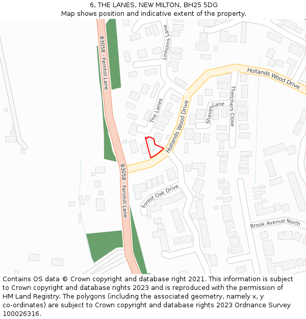 6, THE LANES, NEW MILTON, BH25 5DG: Location map and indicative extent of plot