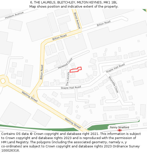 6, THE LAURELS, BLETCHLEY, MILTON KEYNES, MK1 1BL: Location map and indicative extent of plot