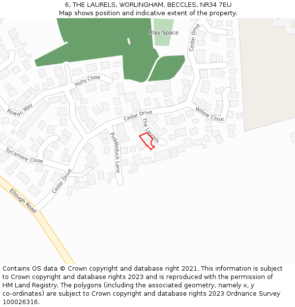 6, THE LAURELS, WORLINGHAM, BECCLES, NR34 7EU: Location map and indicative extent of plot