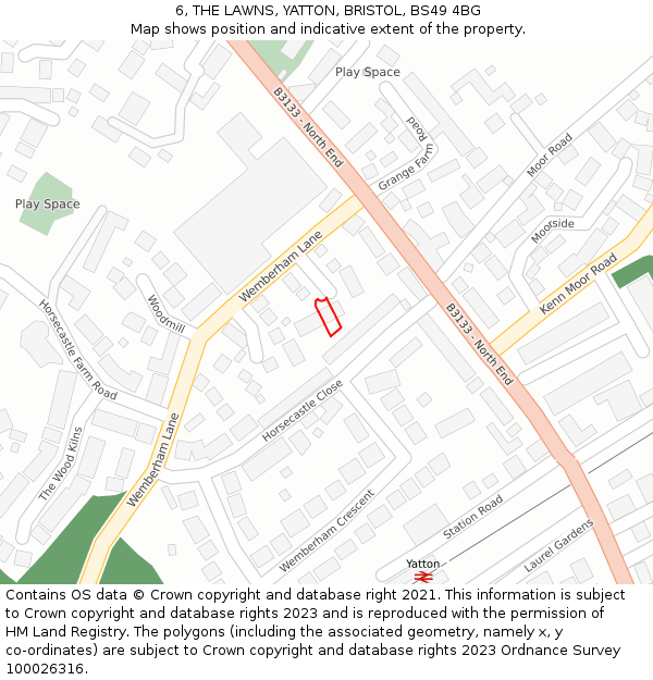 6, THE LAWNS, YATTON, BRISTOL, BS49 4BG: Location map and indicative extent of plot