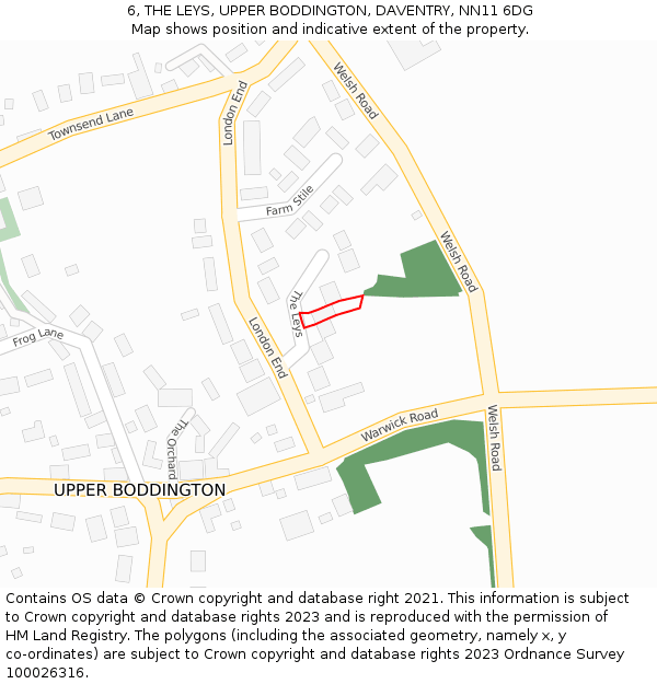 6, THE LEYS, UPPER BODDINGTON, DAVENTRY, NN11 6DG: Location map and indicative extent of plot