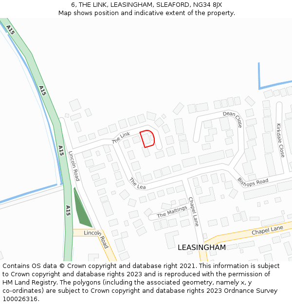 6, THE LINK, LEASINGHAM, SLEAFORD, NG34 8JX: Location map and indicative extent of plot