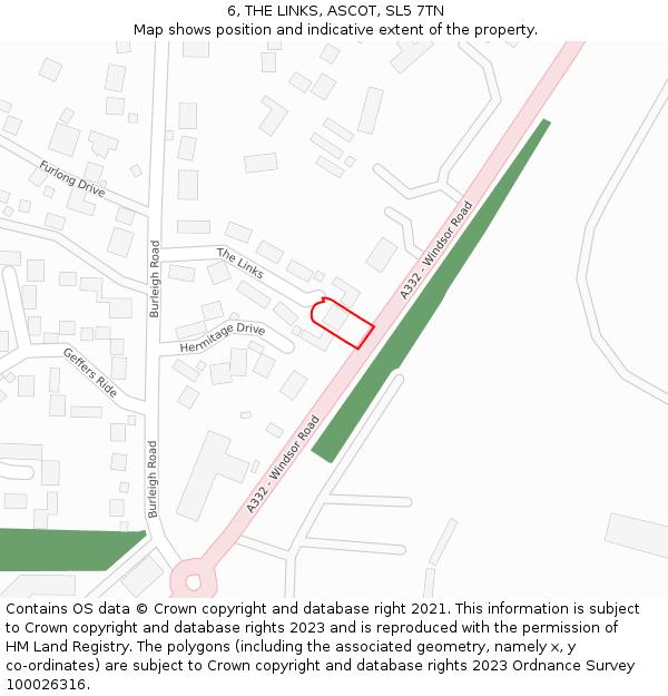 6, THE LINKS, ASCOT, SL5 7TN: Location map and indicative extent of plot