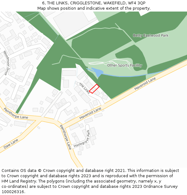 6, THE LINKS, CRIGGLESTONE, WAKEFIELD, WF4 3QP: Location map and indicative extent of plot