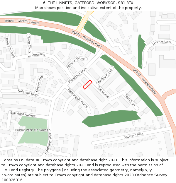 6, THE LINNETS, GATEFORD, WORKSOP, S81 8TX: Location map and indicative extent of plot