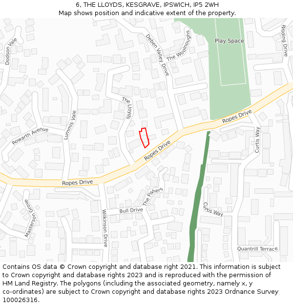 6, THE LLOYDS, KESGRAVE, IPSWICH, IP5 2WH: Location map and indicative extent of plot