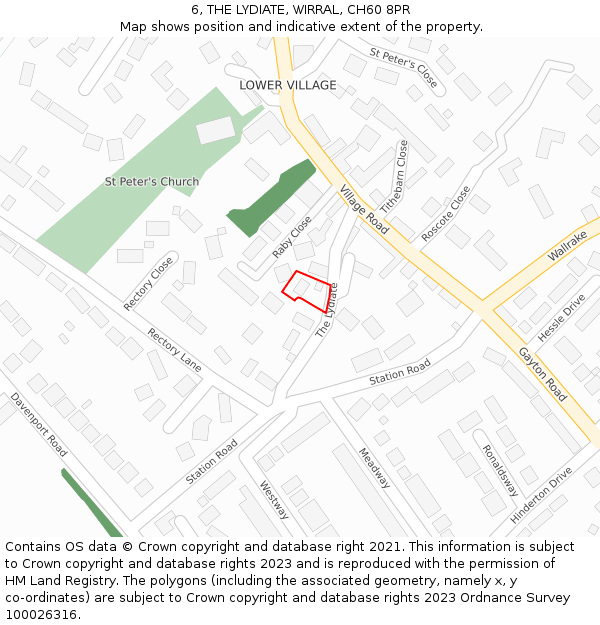 6, THE LYDIATE, WIRRAL, CH60 8PR: Location map and indicative extent of plot