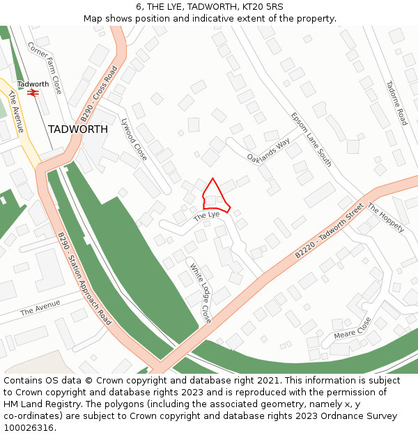 6, THE LYE, TADWORTH, KT20 5RS: Location map and indicative extent of plot