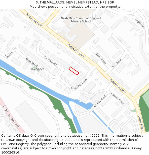 6, THE MALLARDS, HEMEL HEMPSTEAD, HP3 9DP: Location map and indicative extent of plot