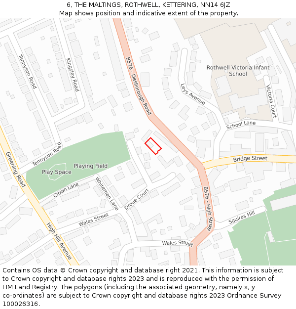 6, THE MALTINGS, ROTHWELL, KETTERING, NN14 6JZ: Location map and indicative extent of plot