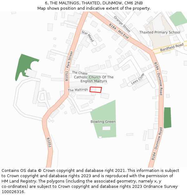 6, THE MALTINGS, THAXTED, DUNMOW, CM6 2NB: Location map and indicative extent of plot