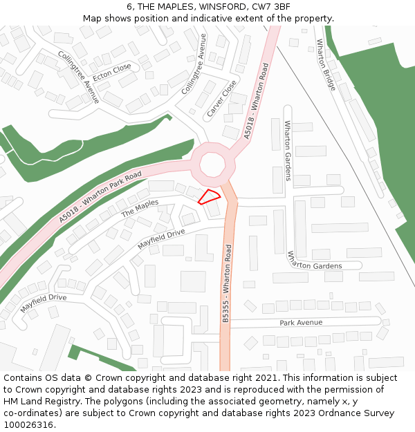 6, THE MAPLES, WINSFORD, CW7 3BF: Location map and indicative extent of plot