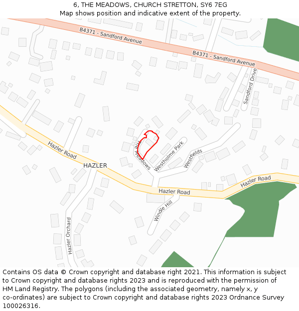 6, THE MEADOWS, CHURCH STRETTON, SY6 7EG: Location map and indicative extent of plot