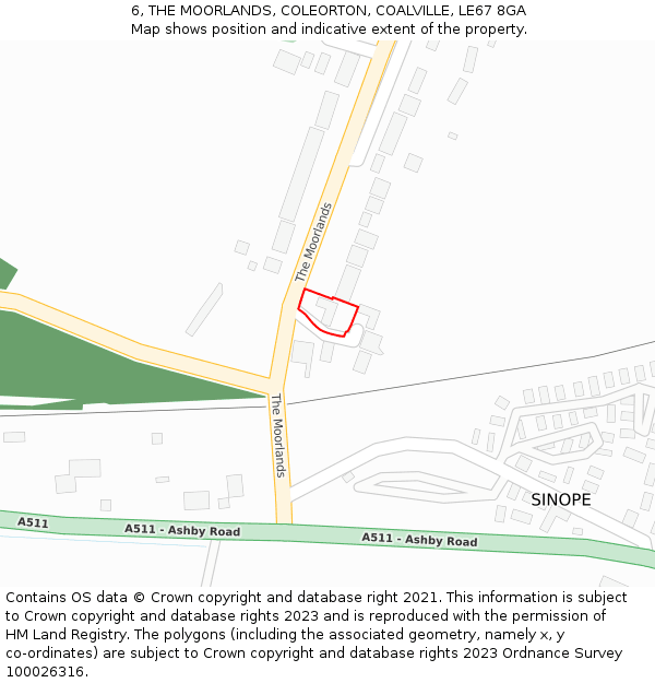 6, THE MOORLANDS, COLEORTON, COALVILLE, LE67 8GA: Location map and indicative extent of plot