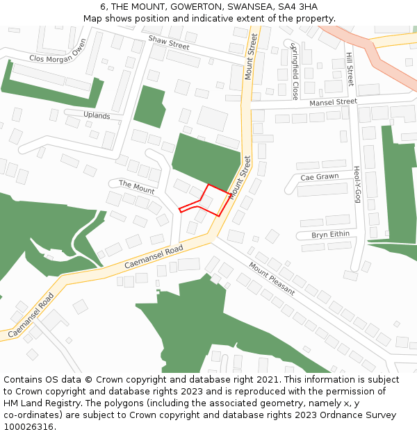 6, THE MOUNT, GOWERTON, SWANSEA, SA4 3HA: Location map and indicative extent of plot