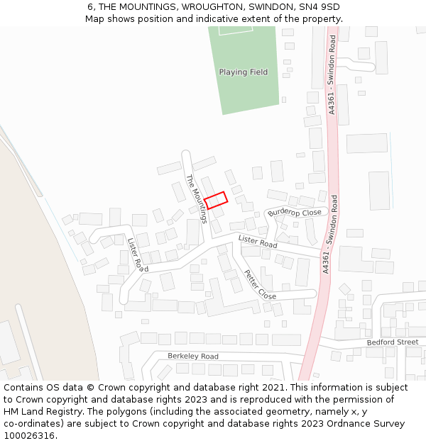 6, THE MOUNTINGS, WROUGHTON, SWINDON, SN4 9SD: Location map and indicative extent of plot