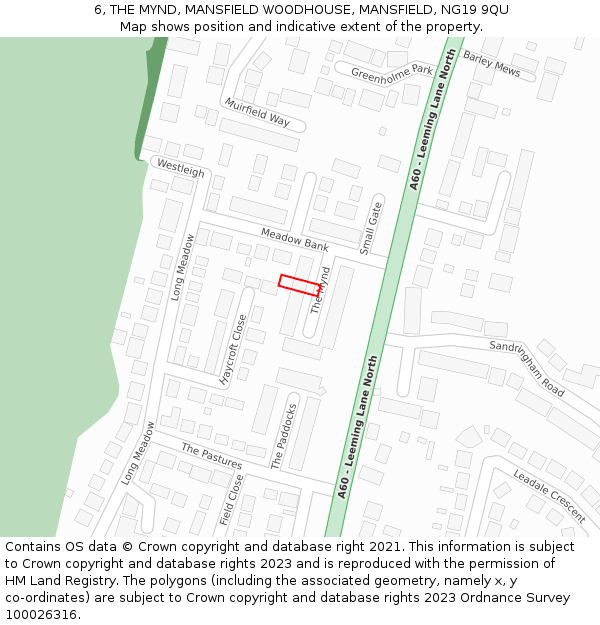 6, THE MYND, MANSFIELD WOODHOUSE, MANSFIELD, NG19 9QU: Location map and indicative extent of plot