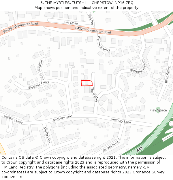 6, THE MYRTLES, TUTSHILL, CHEPSTOW, NP16 7BQ: Location map and indicative extent of plot