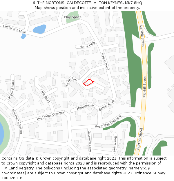 6, THE NORTONS, CALDECOTTE, MILTON KEYNES, MK7 8HQ: Location map and indicative extent of plot